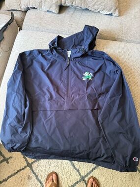 Notre dame champion Navy Jacket with Green Embroidered Notre Dame logo